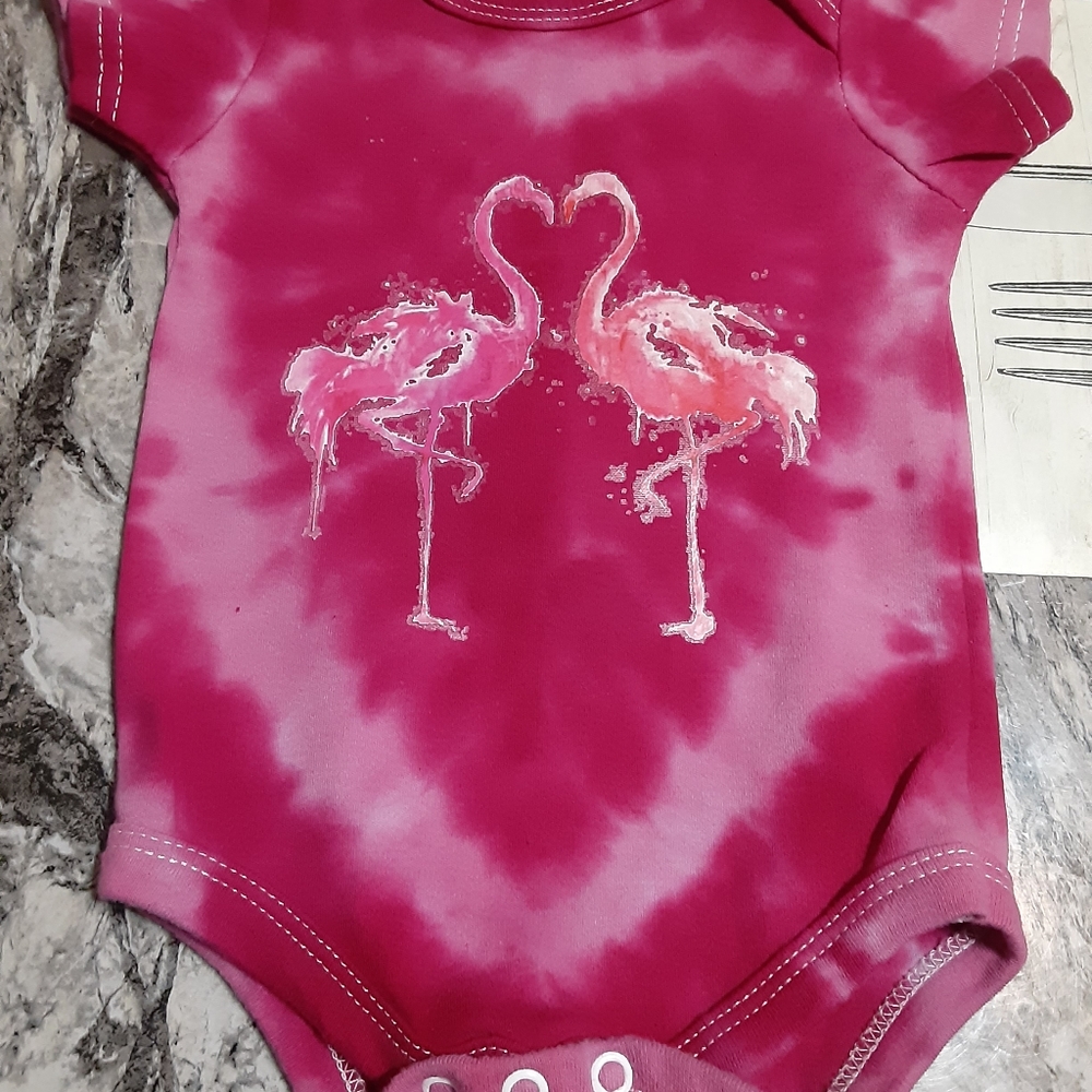 3-6 months tie dye Flamingos heart onesis